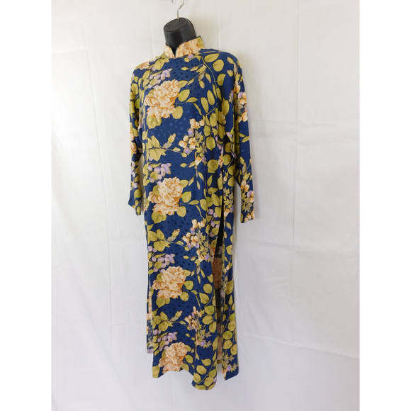 VINTAGE SILK FLORAL ASIAN KIMONO DRESS SMALL - Picture 3 of 6